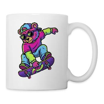 Teddybär auf einem Skateboard-Neon - Tasse - Weiß - Rechts