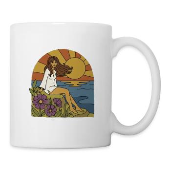 Frau am Meer bei Sonnenuntergang - Tasse - Weiß - Rechts