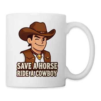 Cowboy-Karikatur mit Western-Slogan - Tasse - Weiß - Rechts
