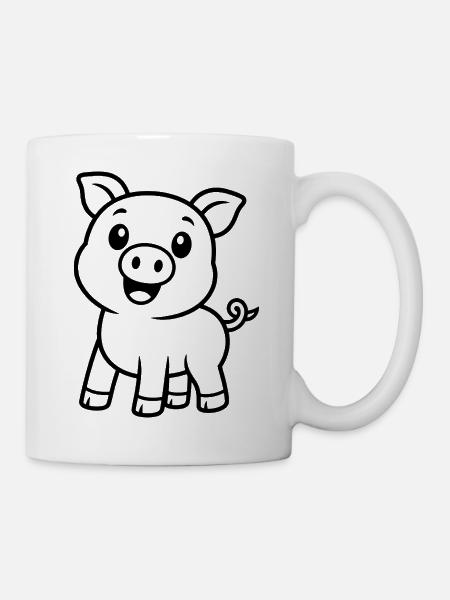 Glückliches Schweinchen Tiermotiv - Tasse - Weiß