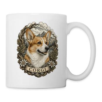 Corgi im Vintage Stil mit Berglandschaft - Tasse - Weiß - Rechts