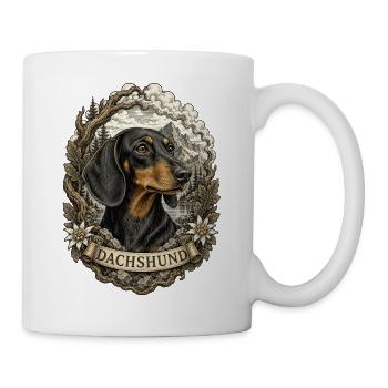 Dackel im Vintage Stil mit Berglandschaft - Tasse - Weiß - Rechts