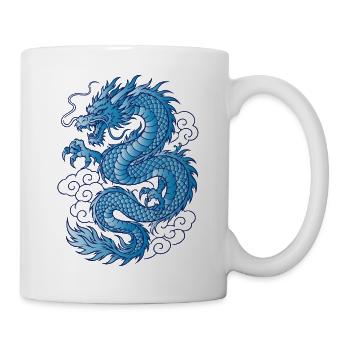 Blue Asian Dragon Tattoo Design - Mug - white - Right