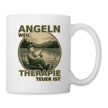 Angeln, weil Therapie teuer ist - Tasse - Weiß - Rechts