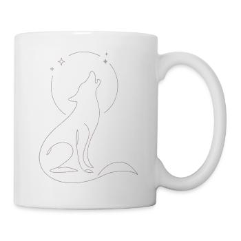 Loup hurlant et pleine lune en une seule ligne - Mug blanc - blanc - Droite