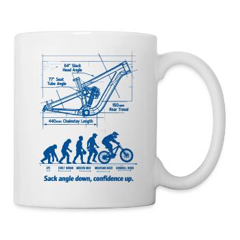 MTB Evolution Blueprint: Full Suspension Downhill - Mug - white - Right