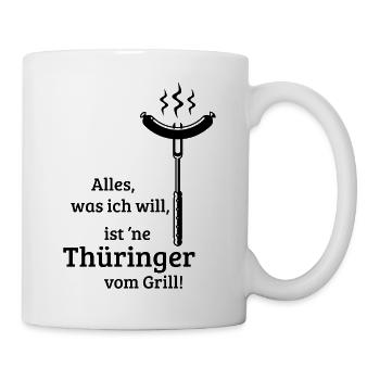Eine Thüringer vom Grill! (Bratwurst Grillen / B) - Tasse - Weiß - Rechts