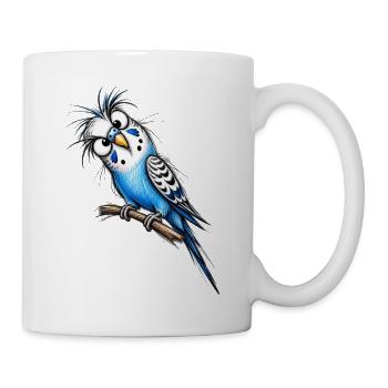 Dessin animé de Perruche Bleue sur la branche - Mug blanc - blanc - Droite