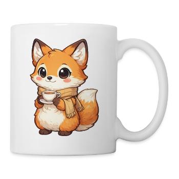 Cuddly fox with tea and scarf - Mug - white - Right