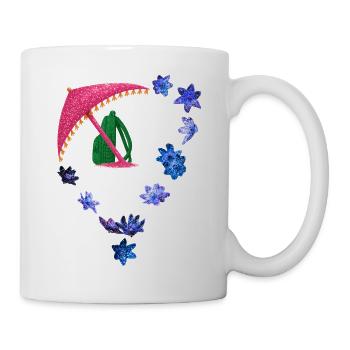 Glitzernder Regenschirm und Blütenring - Tasse - Weiß - Rechts