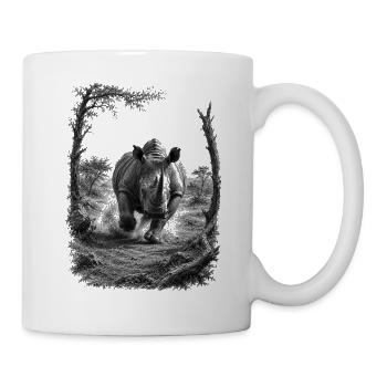 Wildes Nashorn in Natur im kunstvollem Zeichenstil - Tasse - Weiß - Rechts