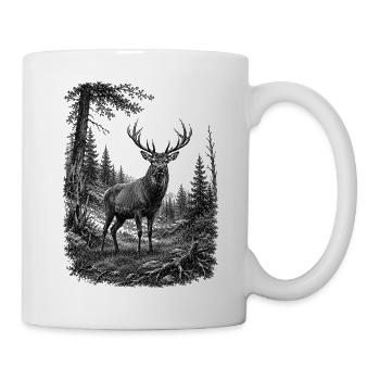 Majestätischer Hirsch in Natur im Zeichenstil - Tasse - Weiß - Rechts