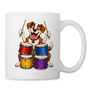 Aufgeregter Hund spielt vierköpfiges Schlagzeug - Tasse - Weiß - Rechts