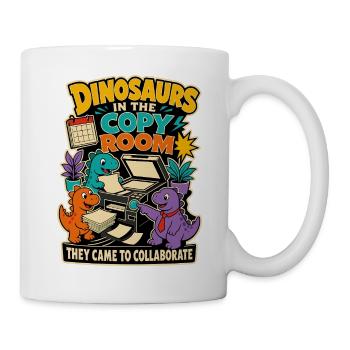 Dinosaurier im Kopierraum – Büro Humor - Tasse - Weiß - Rechts