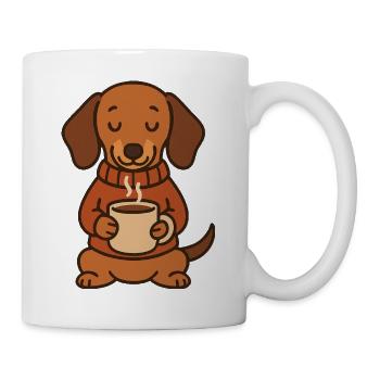 Cute Dachshund with Coffee – Coffee Lover - Mug - white - Right