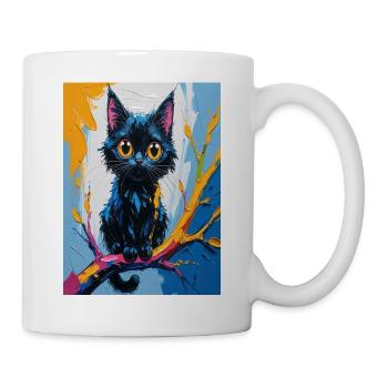 Bunte, abstrakte schwarze Katze - Tasse - Weiß - Rechts