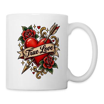 Wahre Liebe – Klassisches Tattoo-Herz - Tasse - Weiß - Rechts