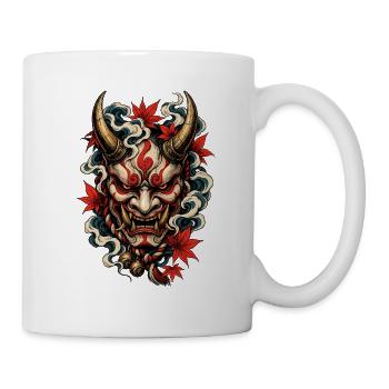 Oni Maske mit Herbstahorn und Rauchwolken - Tasse - Weiß - Rechts