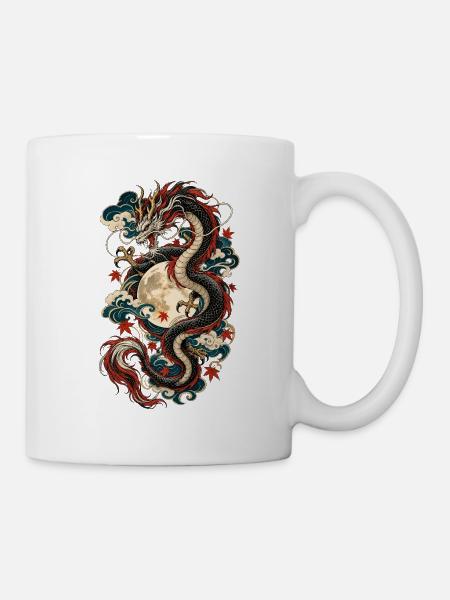 Monddrache über goldenem Vollmond - Tasse - Weiß