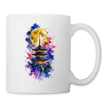 Japan Pagode Vollmond Sakura Aquarell - Tasse - Weiß - Rechts