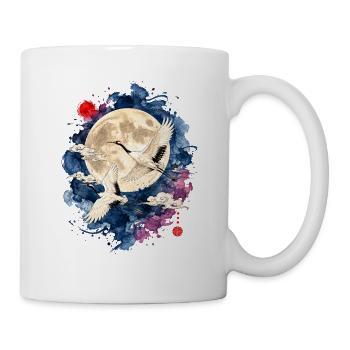 Japan Kraniche Vollmond Aquarell - Tasse - Weiß - Rechts