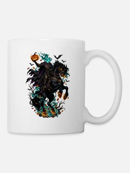 Kürbisgeist-Reiter im Feuerschimmer - Tasse - Weiß