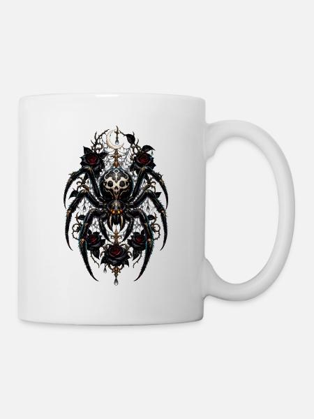Mondspinnen-Skull mit Rosen und Netz - Tasse - Weiß