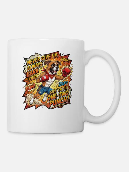 Brave Dog Boxer Comic – Gib niemals auf - Tasse - Weiß