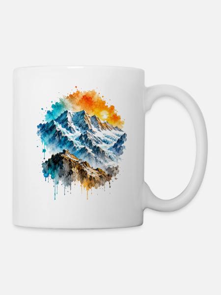 Alpen Gipfel Hütte Aquarell - Tasse - Weiß