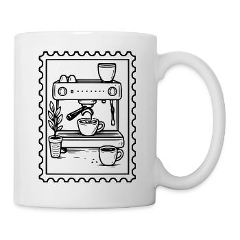 Retro-Kaffeemaschine und Kaffeesüchtiger - Tasse - Weiß - Rechts