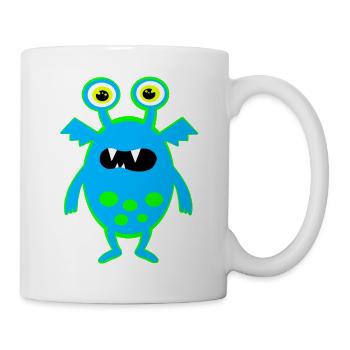 Neonblauer Monster mit großen Augen - Tasse - Weiß - Rechts