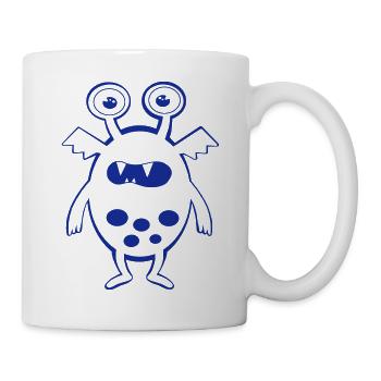 Mondmonster Blau – Freundlicher Alien - Tasse - Weiß - Rechts