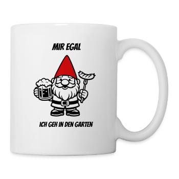 Gartenzwerg mit Bier und Grillwurst, Heimwerker - Tasse - Weiß - Rechts