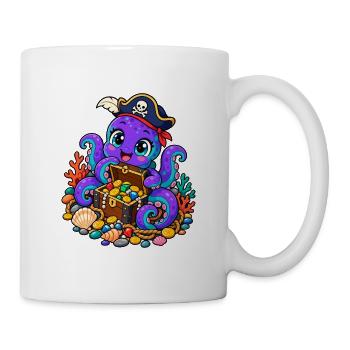 Piraten-Tintenfisch mit Schatztruhe - Tasse - Weiß - Rechts