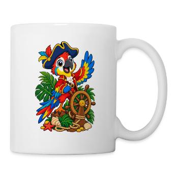 Piratenpapagei am Steuerrad - Tasse - Weiß - Rechts