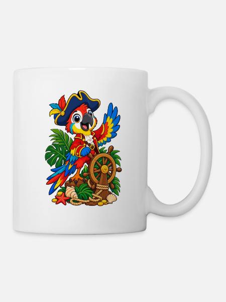 Piratenpapagei am Steuerrad - Tasse - Weiß
