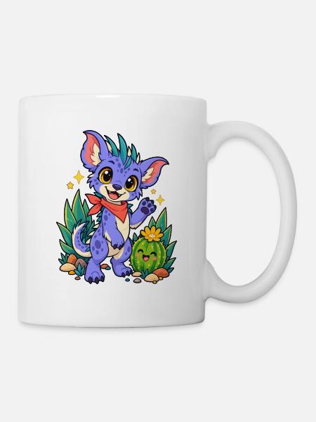 Kawaii Drache am Kaktusfreund - Tasse - Weiß
