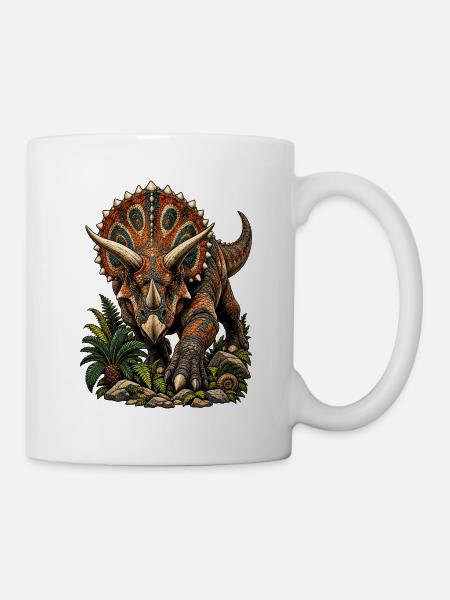 Farbenfroher Triceratops mit Muster - Tasse - Weiß