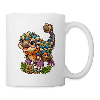 Farbstein-Dino mit Korb und Schal - Tasse - Weiß - Rechts