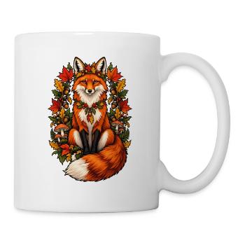 Herbstlicher Fuchs im Blattkranz - Tasse - Weiß - Rechts