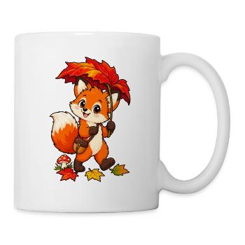 Fuchs im Herbst mit Blattschirm - Tasse - Weiß - Rechts