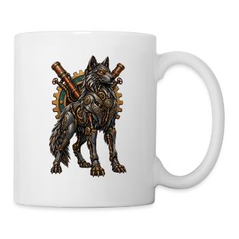 Steampunk-Wolf mit Zahnrädern - Tasse - Weiß - Rechts