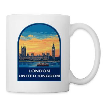 London UK Reiseabzeichen Westminster Big Ben Sonnenuntergang - Tasse - Weiß - Rechts