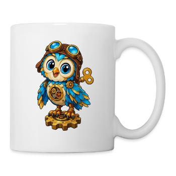 Steampunk-Eule mit Zahnrädern - Tasse - Weiß - Rechts