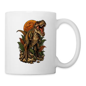 T-Rex im Feuermond-Dschungel - Tasse - Weiß - Rechts