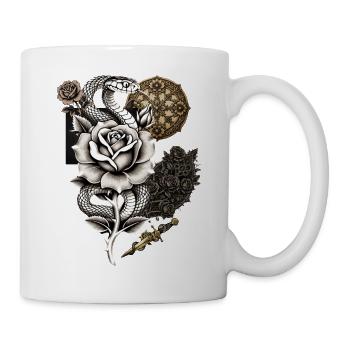 Schwarze Rose Schlange Tattoo - Tasse - Weiß - Rechts