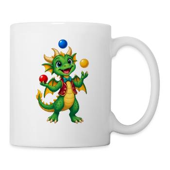 Jongliernder Drache mit bunten Kugeln - Tasse - Weiß - Rechts