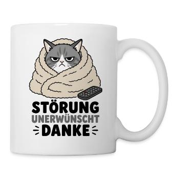 Störung unerwünscht danke – Grantige Katze Shirt - Tasse - Weiß - Rechts