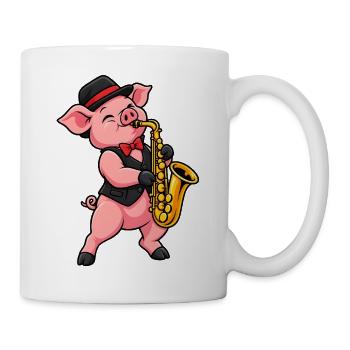 Schwein mit Saxophon - Tasse - Weiß - Rechts