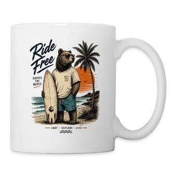 Ride Free Surfing Bear Skin – Retro-Stil - Tasse - Weiß - Rechts